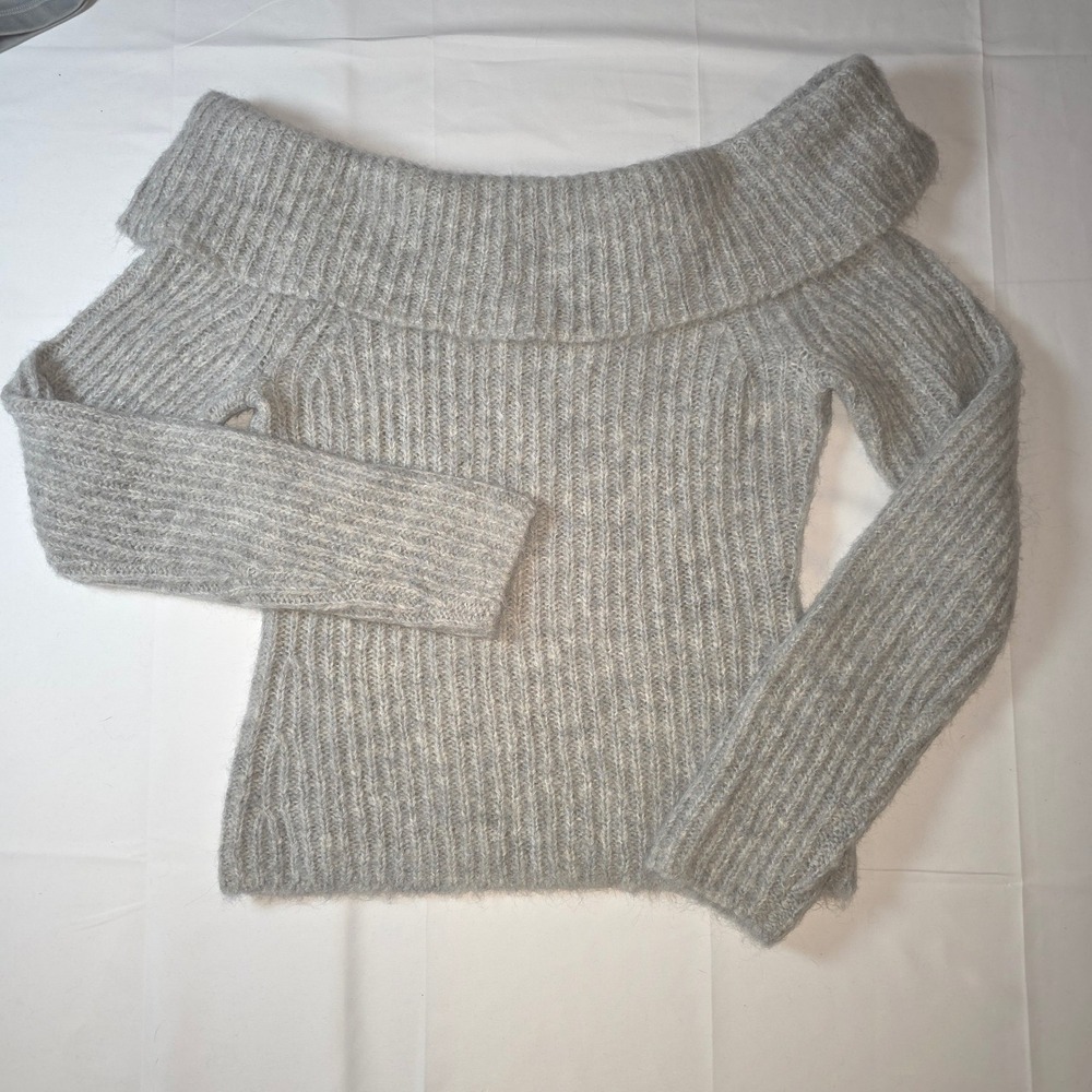 Reformation Grey Oberon‎ Baby Alpaca Merino Wool Off Shoulder Sweater Large